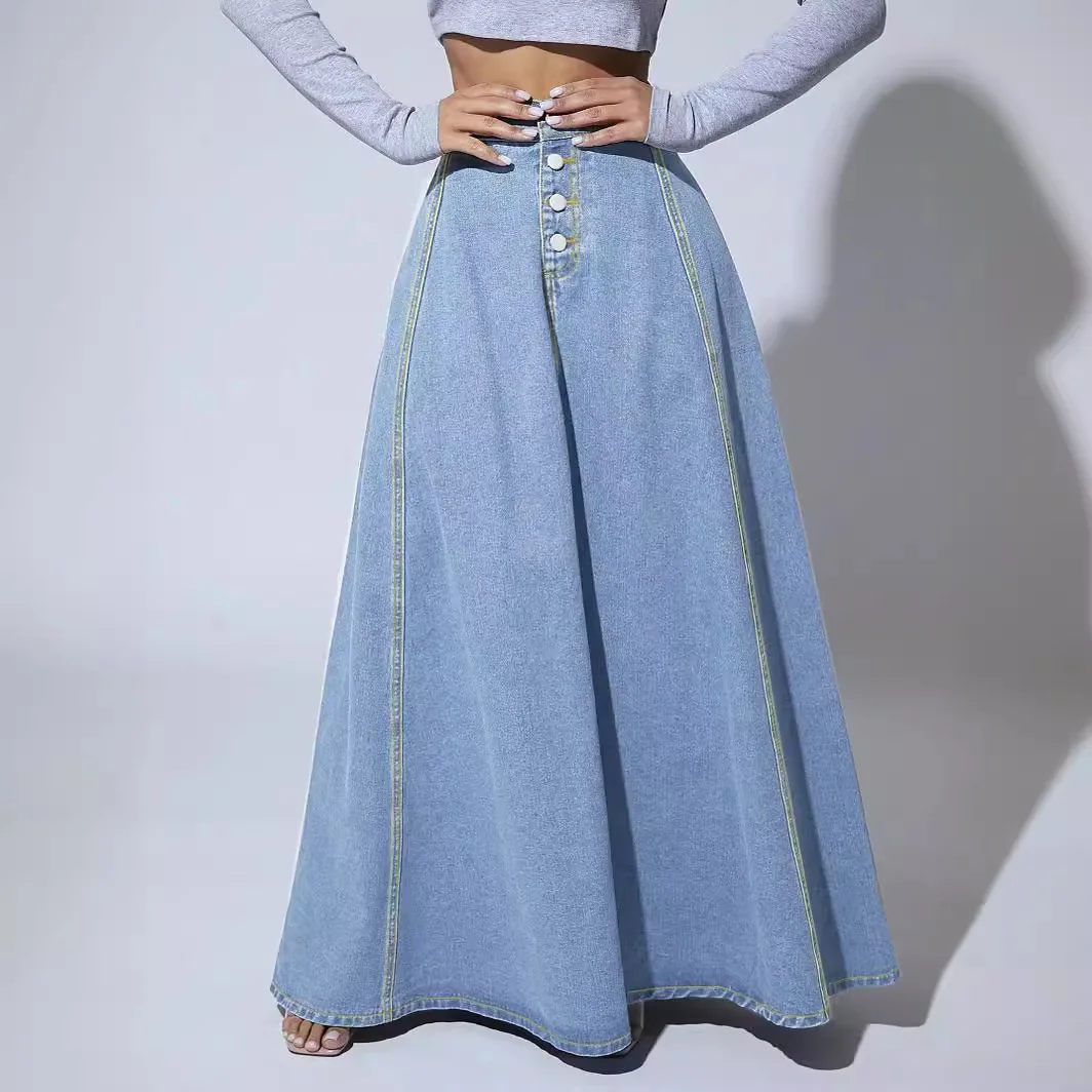 Ropa Para Mujer Women's Denim Maxi Dress High Waist Flared Skirt Stitch Detail Retro Casual Daily Travel Outfit