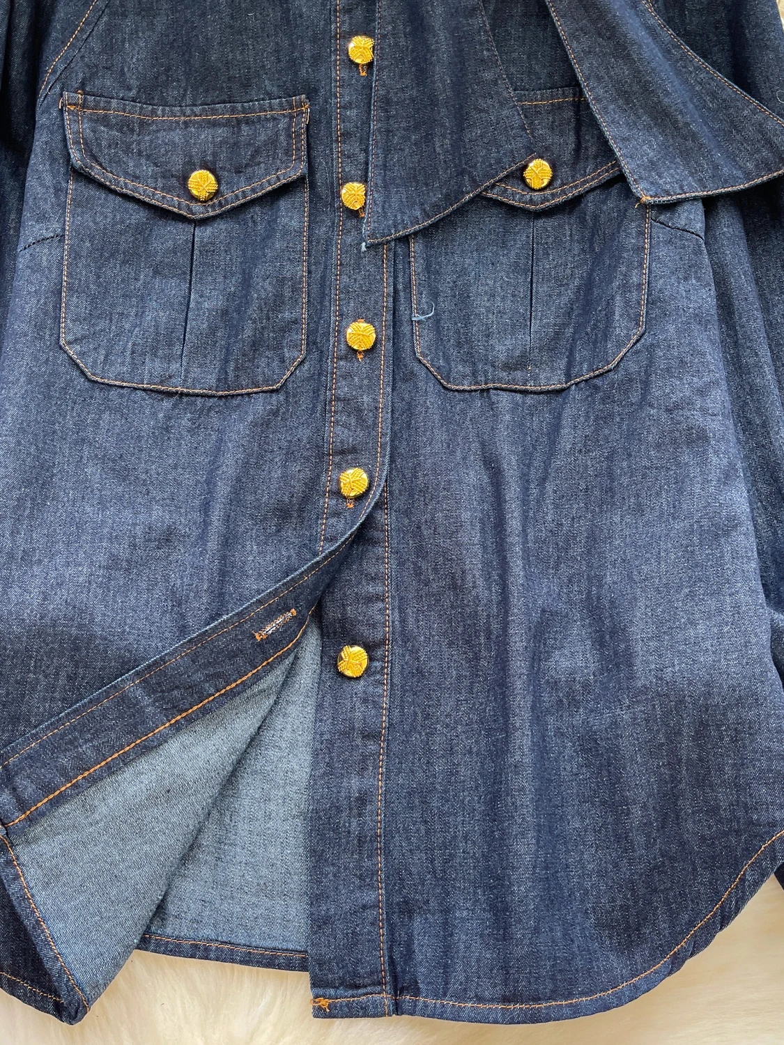 Casual Chic Women's Loose Fit Denim irt Autumn Faion Belted Slimming Metal Bule Long Sve Top Comfortable Leisure Sense