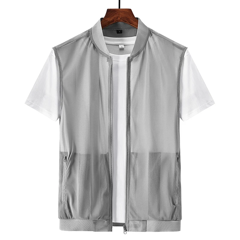 Chalecos de secado rápido de malla de gran tamaño para hombre, chaqueta transpirable para fotógrafo, chaleco táctico de pesca, chaqueta sin mangas