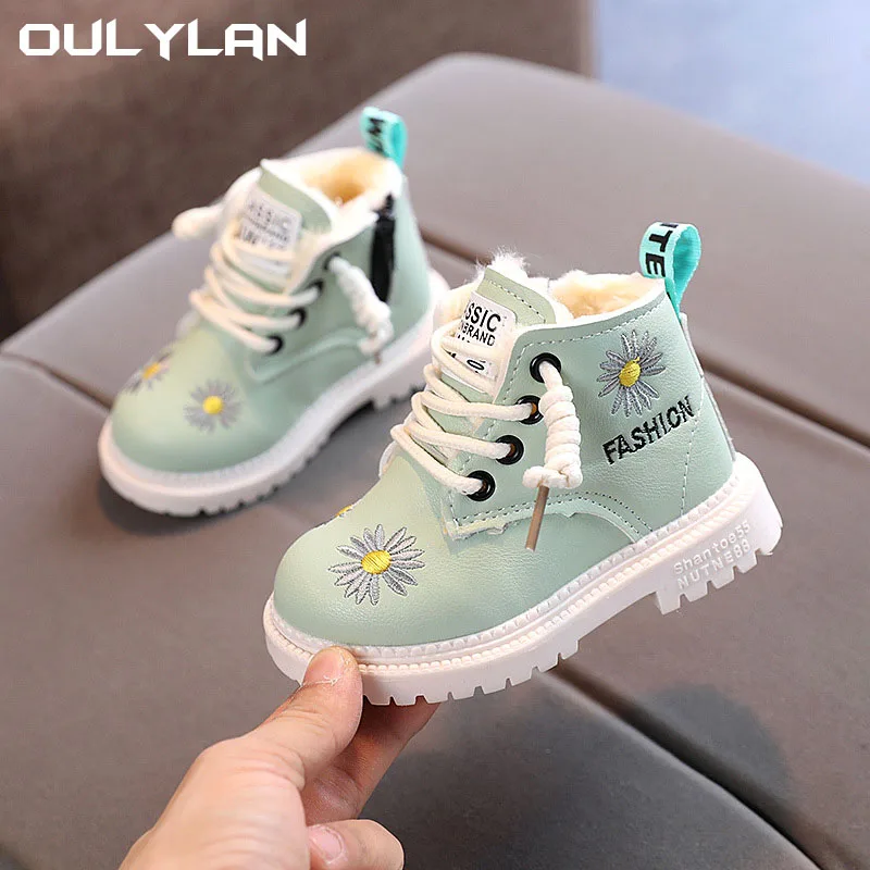 OULYLAN Winter Cotton Boots 2024 Fashion Children's Plush Shoes Boys Warm Short Boots Casual Girls Cute Side Zipper Snow Boots