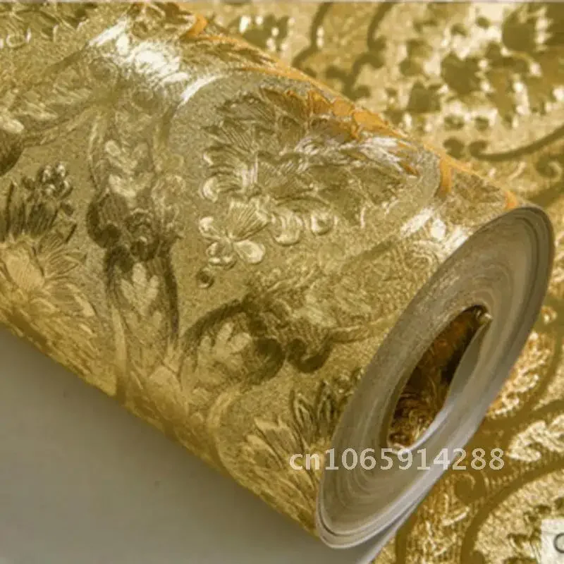 Luxury Classic Gold Wallpaper Roll Bedroom Living Room Relief Gold Wall Foil De Papel Damask Wallpapers Paper Parede Glitter