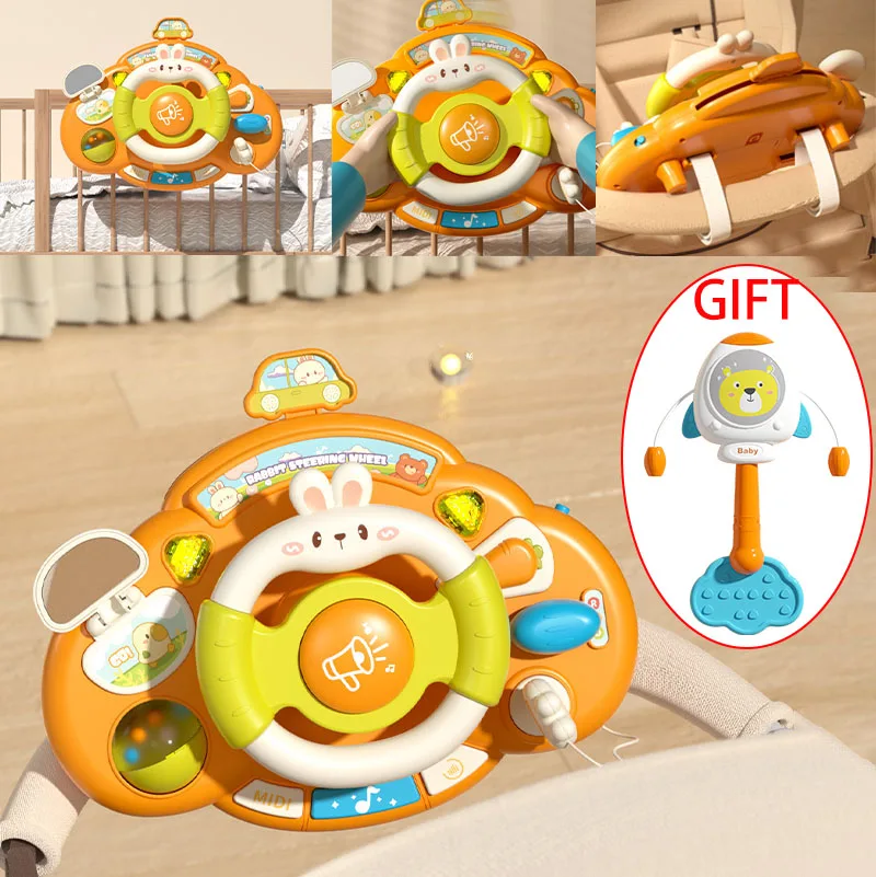 Baby Steering Wheel Toy Early Education Simulated Driving toys Light & Music Educational for Toddlers Bed trailer hanging toys