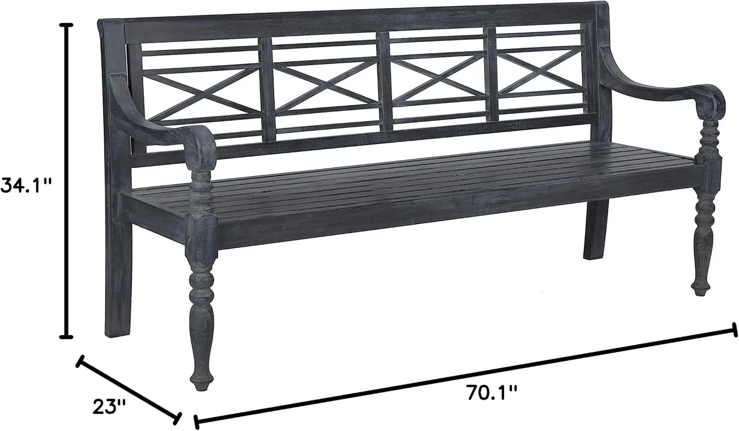 Safavieh Patio Collection Martin Adirondack Acacia Wood Bench, Ash Grey