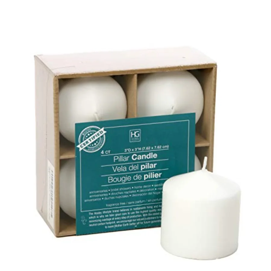 

3" D x 3" H Pillar Candles Set of 16 - Unscented Taper Candles and Candle Sticks for Weddings, Birthdays, Emergencies, Spa, Aro