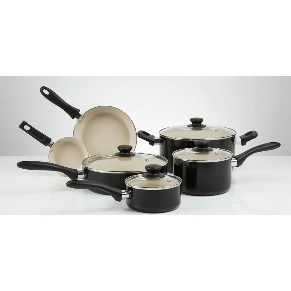 

11-Piece Ceramic Non-Stick Cookware Set, Dishwasher Safe, Easy Clean, Healthy Cooking for Home Chefs