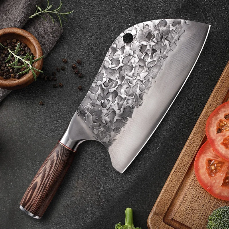 Handmade Forged Butcher Knife Kitchen Cleaver Meat Chef Cooking Knife Wooden Handle Stainless Steel Slicing Knife