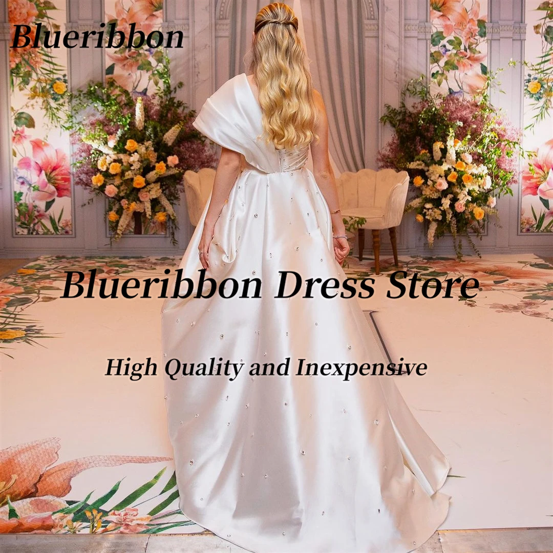 Blueribbon-vestidos de novia cortos con cuentas para mujer, de un hombro vestido de novia, ropa de verano, 2024