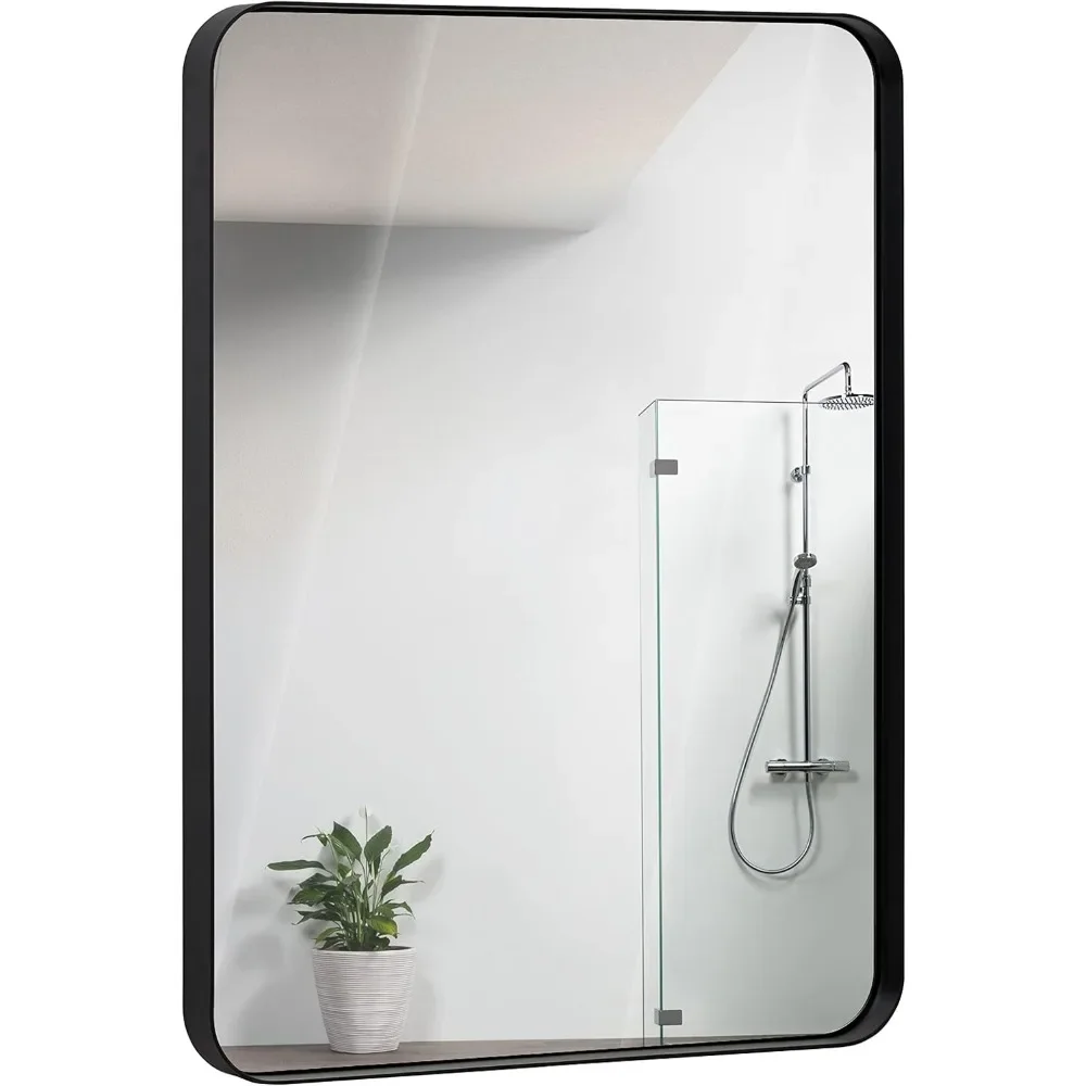 22x30 inch Metal Matte Black Frame Mirror for Bathroom  Brushed Rectangular Rounded Corner Vanity 2