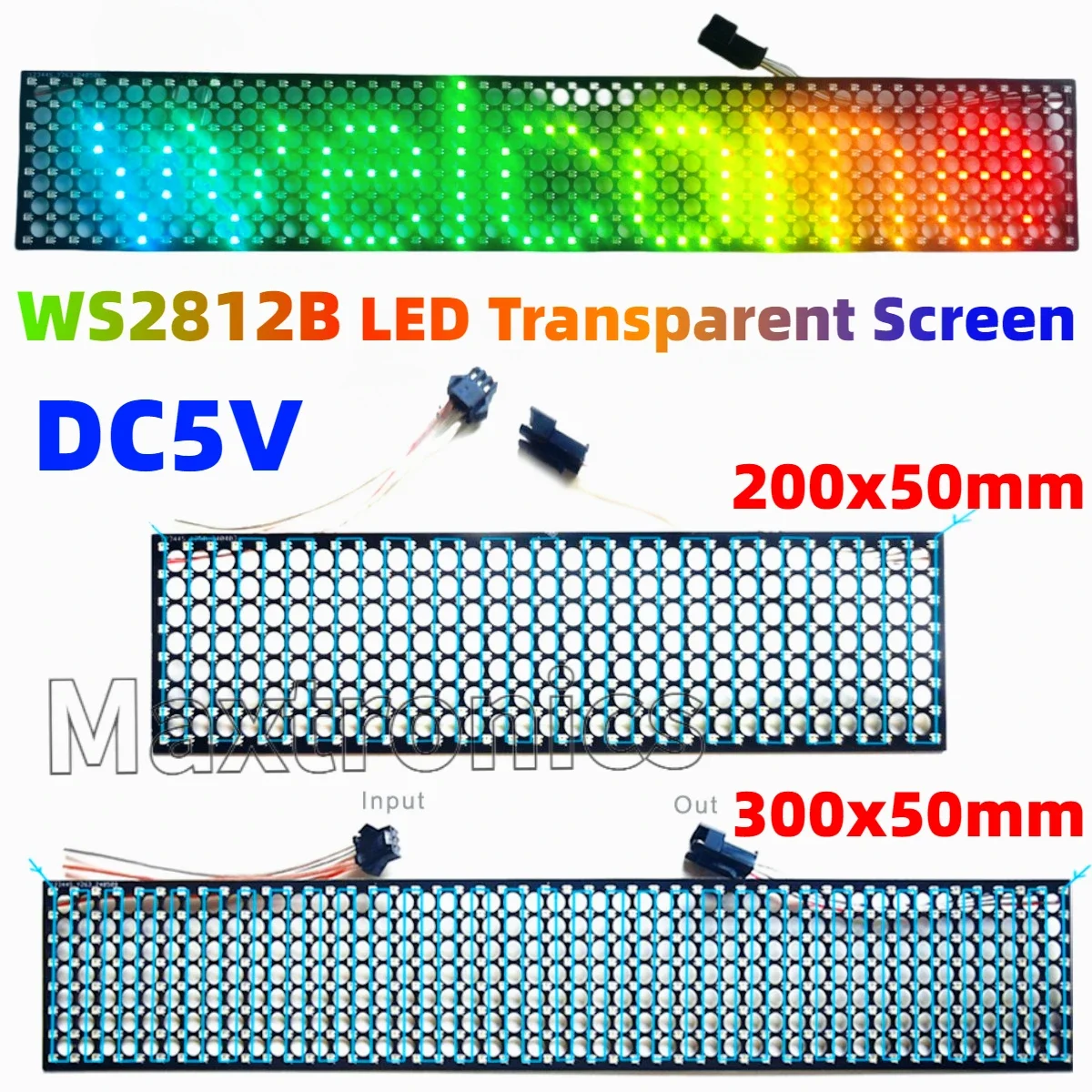 WS2812B LEDโปร่งใสหน้าจอสีRGB 256/384 Pixel Dot MatrixโปรโตคอลSPI 2020 โคมไฟลูกปัดสําหรับDC5V P6.25 LEDแผงป้าย