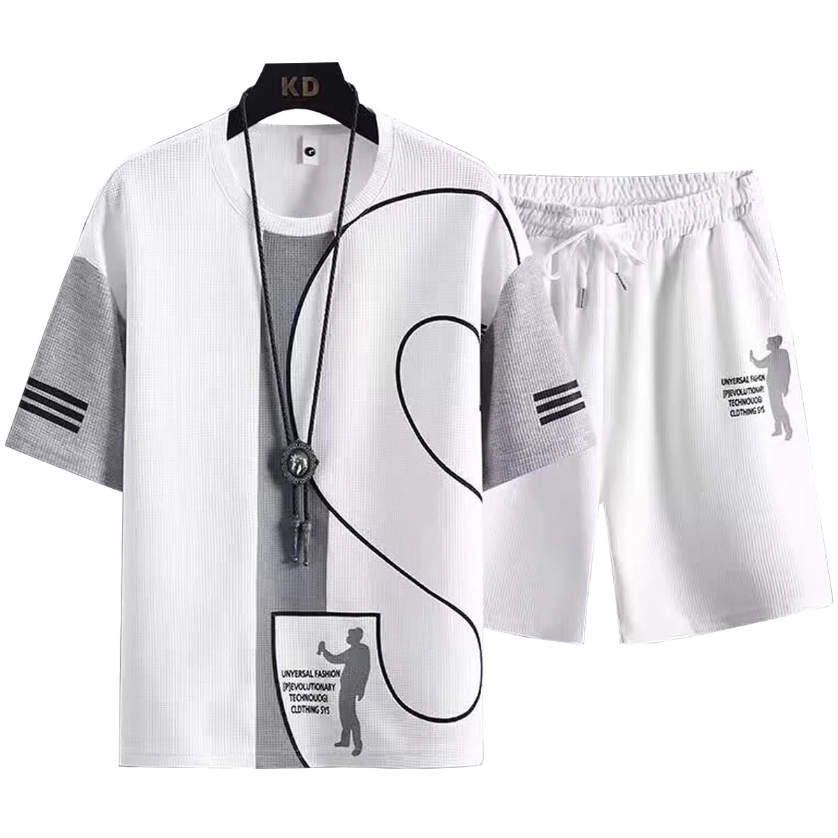 Men's Short Sleeved T-shirt Casual Shorts Set Round Neck Sports Five Quarter Pants Spring Summer Young Student Clothing