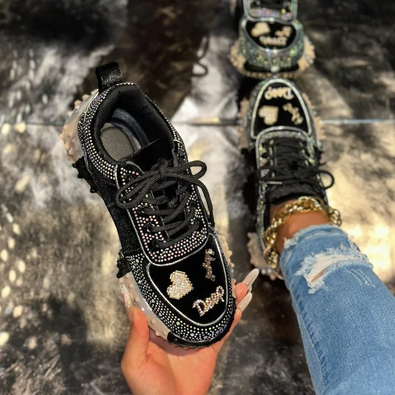 

Дизайнерские роскошные массивные женские кроссовки со стразами, повседневная вулканизированная обувь, брендовая женская спортивная обувь на платформе, Zapatos De Mujer