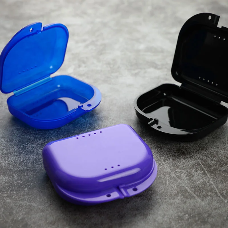 1Pcs Black Purple Denture Storage Case Tooth Retainer Box Brace Container Mouthguard Guard Denture Storage Case Cleaner