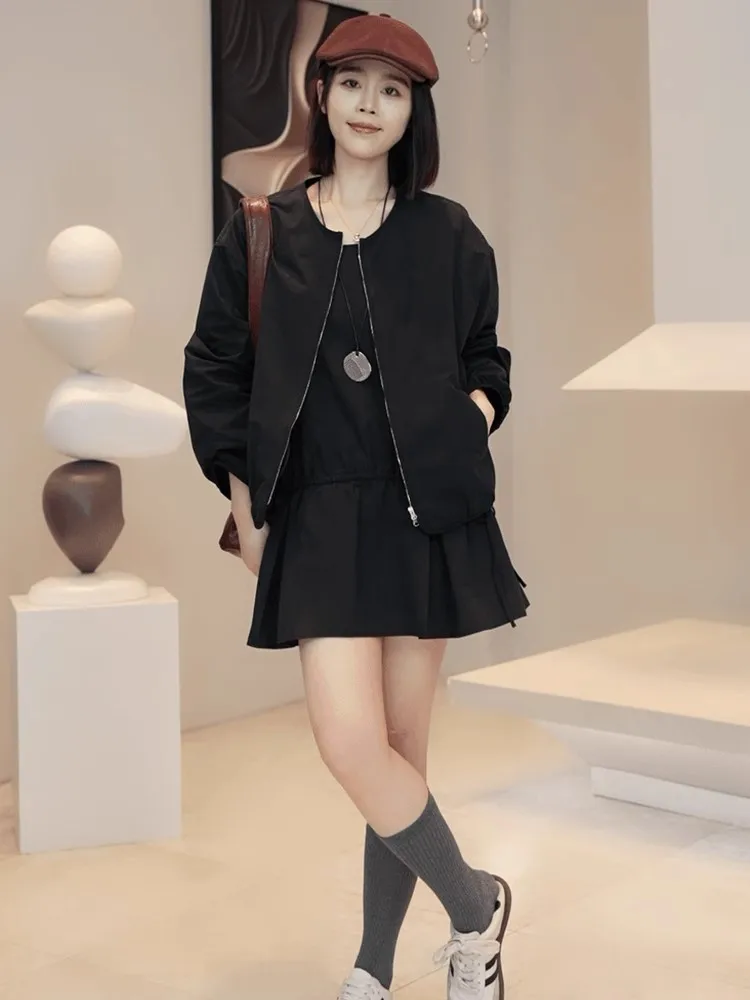 Retro rundes Ne-Reißverschluss Ort Jaet And Ter Dr Damen-Faion-Set Frühling 2025, Design Sense Clete Ensemble