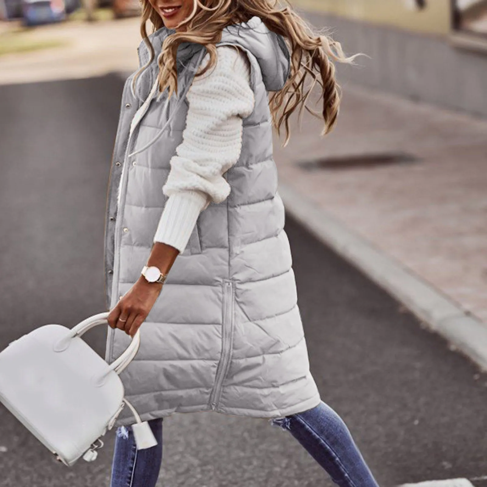 Long with Hood Outdoor Vest Down Women's Jacket Quilted Coat Sleeveless Jacket Winter Light Weight Coat Outwear куртка женская