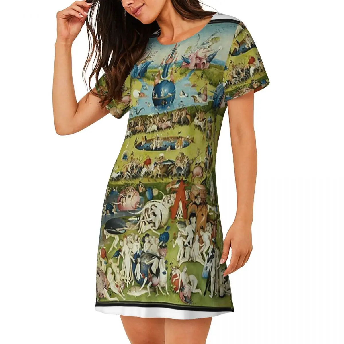 Garden Of Earthly Delights By Hieronymus Bosch Short Sleeves Nightdress For Sleeping Women Short Sleeve Nightgowns Pajama Dress