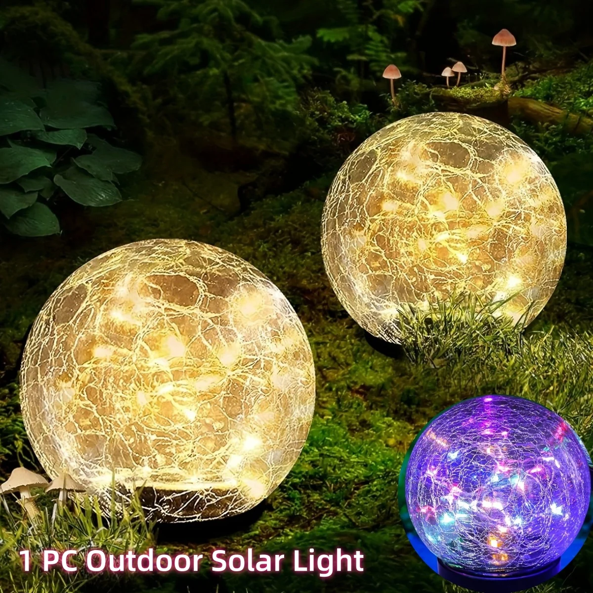 

1 шт., солнечный светодиодный светильник, треснутый стеклянный шар для сада, уличной дорожки, патио и двора, лужайки, заднего двора, фестиваля, декоративная лампа