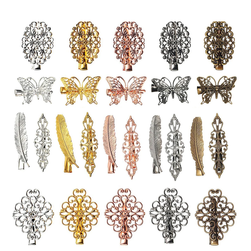 

25Pcs Chic Vintage Hair Clips Flower Leaf Butterfly Hair Barrettes For Weddings Parties
