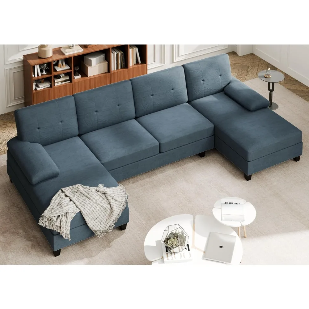 

Sectional Couches for Living Room, U Shaped Couch with Linen Fabric, 4 Seat Sofa with Removable Armrests for Apartment and Smal