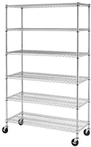 Fdw 48 Inch L×18 Inch W×76 Inch H Wire Shelving Unit Metal Shelf With 6 Tier Casters Adjustable Layer Rack Strong Steel For