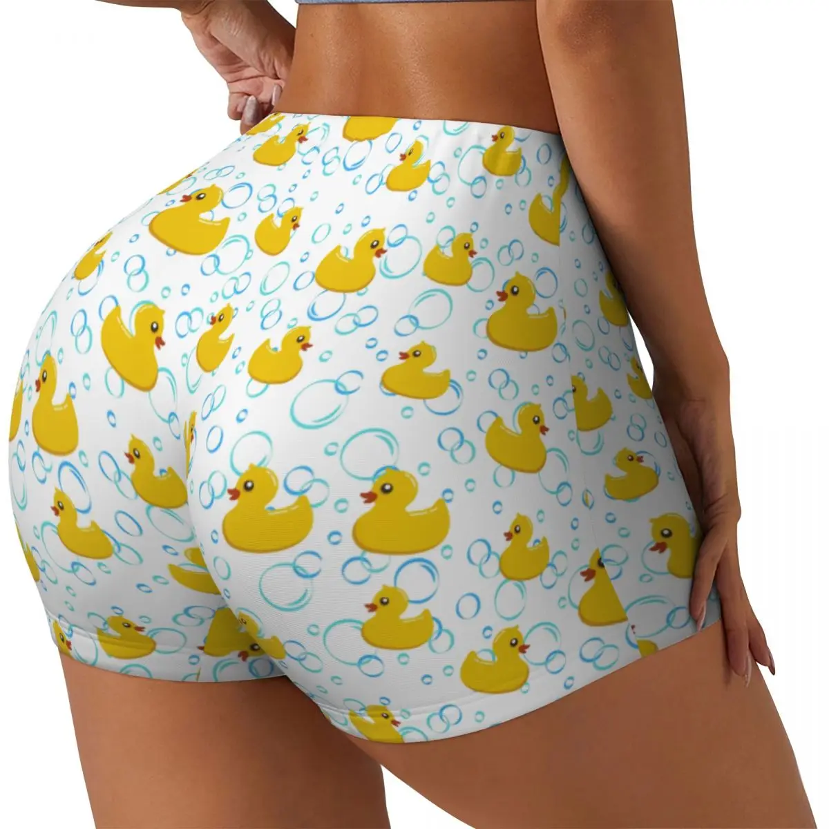 Custom Cute Rubber Ducks Workout Volleyball Biker Shorts Women's Cartoon Animal Pets Gym Yoga Shorts