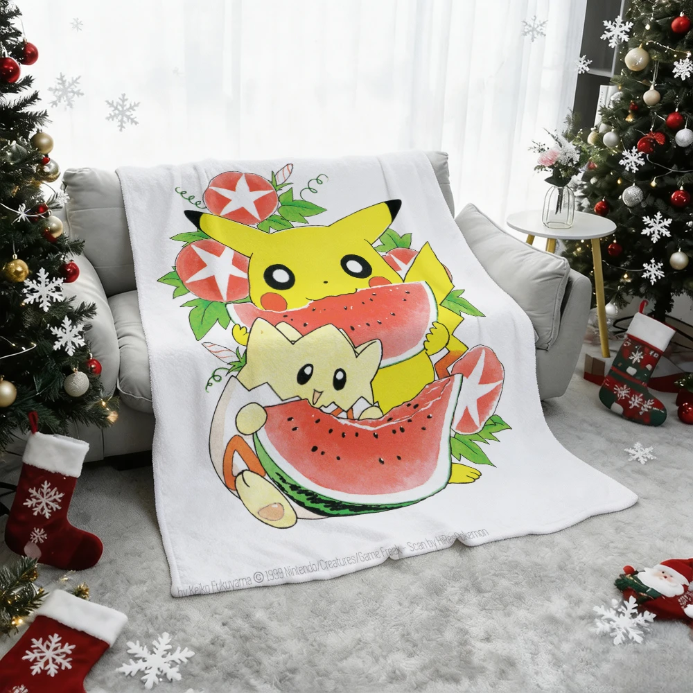 Pokemon Pikachu Gengar Bulbasaur Charmander Squirtle Psyduck Flannel Throw Blanket Soft Warm Blanket for Sofa Bed Home Decor Gif