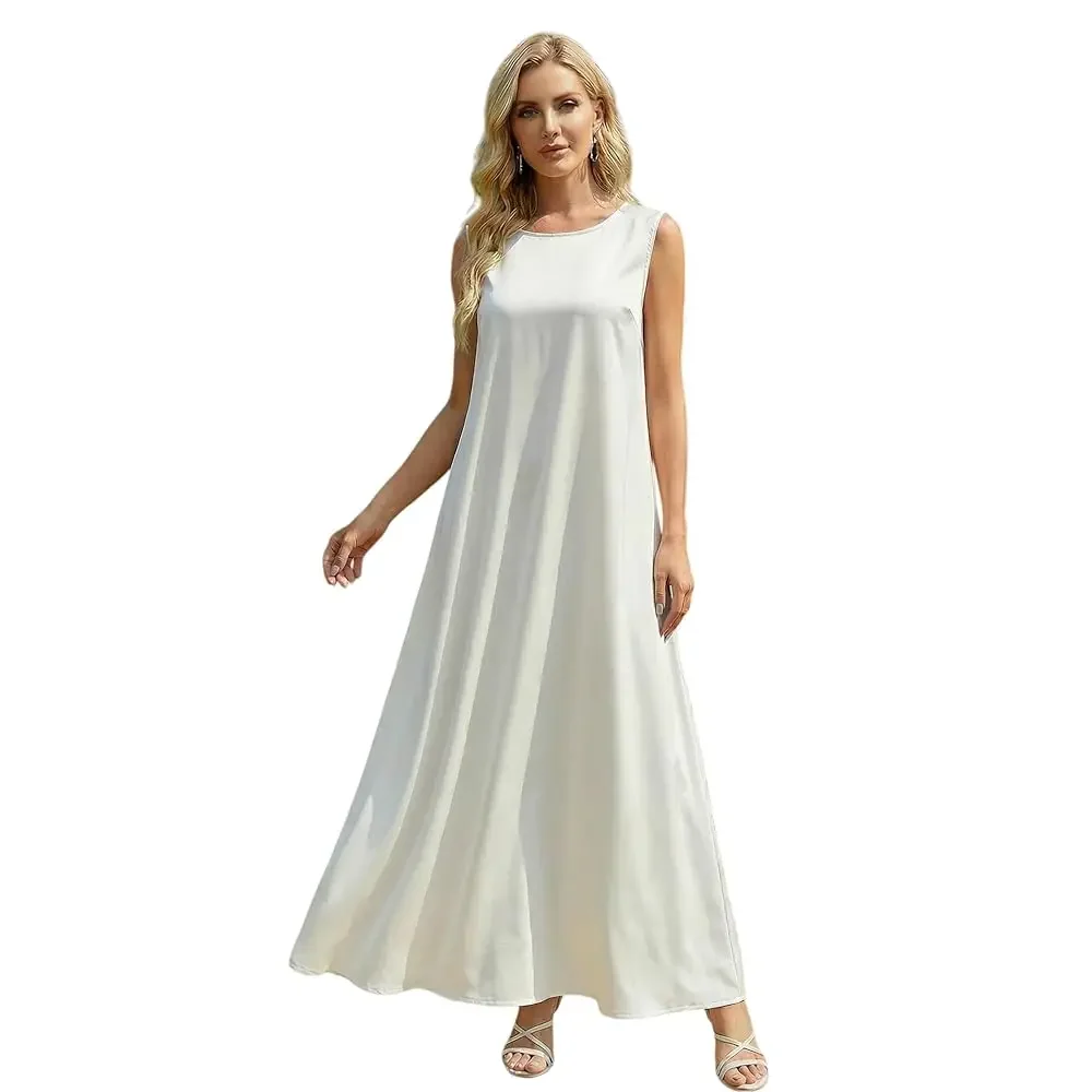 

Длинное платье-комбинация макси под накидку, цельное платье-абайя без рукавов, внутреннее платье для многослойных образов, исламское скромное макси-платье для женщин