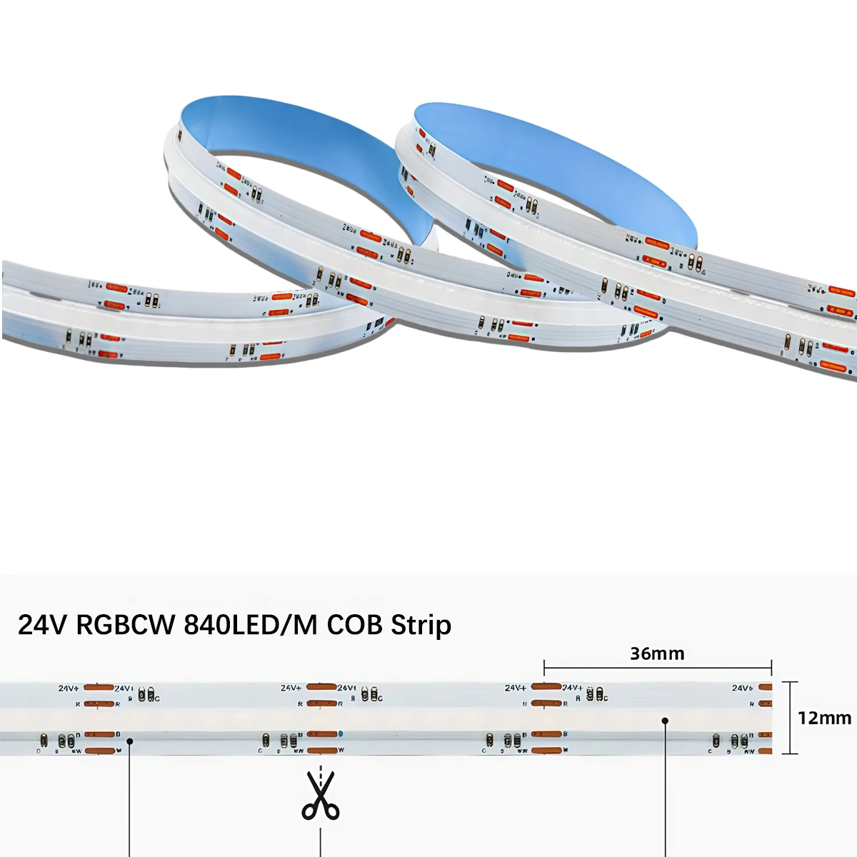 COB LED Strip - RGBCW High CRI (≥90) Lighting for Indoor, Commercial & Gaming Ambiance