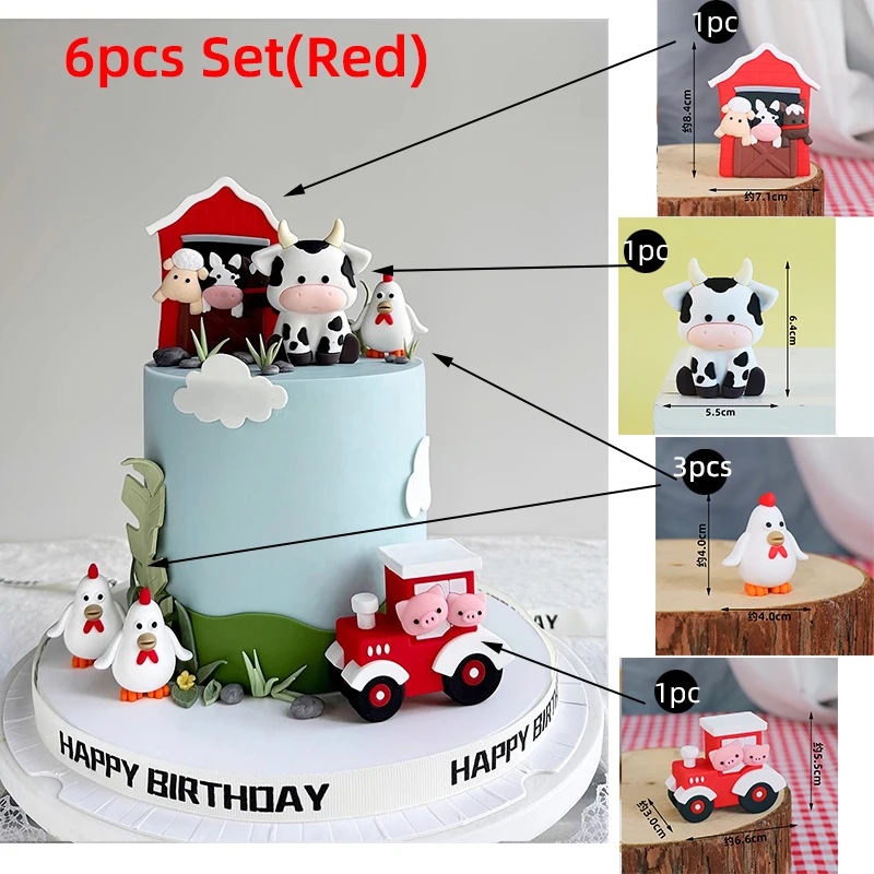 Bauernhoftier-Kuchenaufsatz, Kuh, Schwein, Bergrinder, Küken-Kuchendekorationen für Babyparty, Kinder, alles Gute zum 1. Geburtstag, Partyzubehör – Detail 24