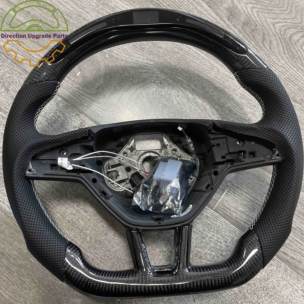 

Customize Carbon Fiber LED Steering Wheel Perforated Leather White Stitching Empty Without Controls