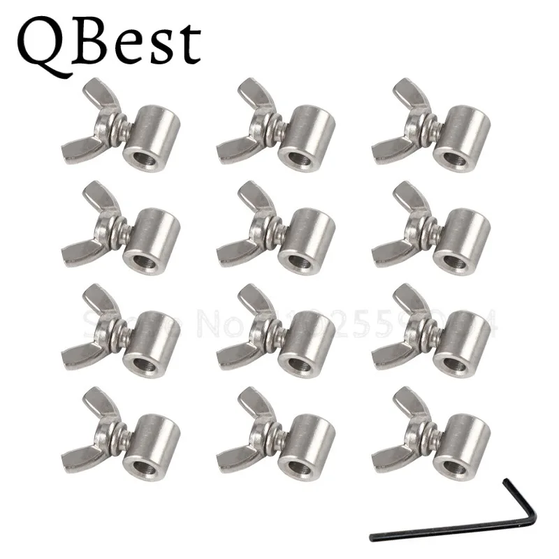 

12pcs 304 Stainless Steel Handscrew Clamp Wire Rope Fasteners Butterfly Buckle for 2 3 4 5 6 8 10 12 14mm Steel Cable