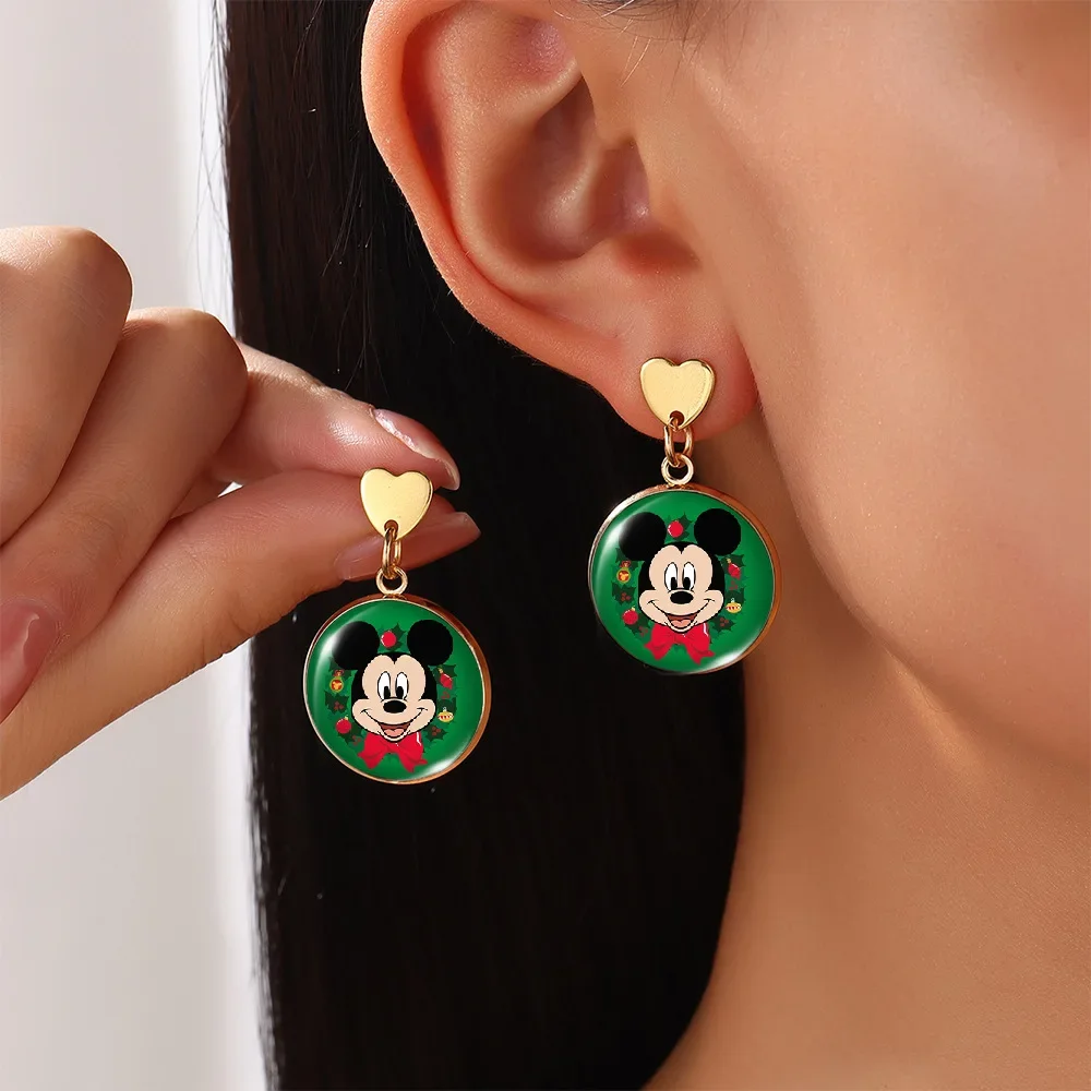 Disney Mickey Round Earrings Cartoon Anime Cute Minnie Fashion Accessories Christmas Gift Earrings for Girls Delicate Jewelry