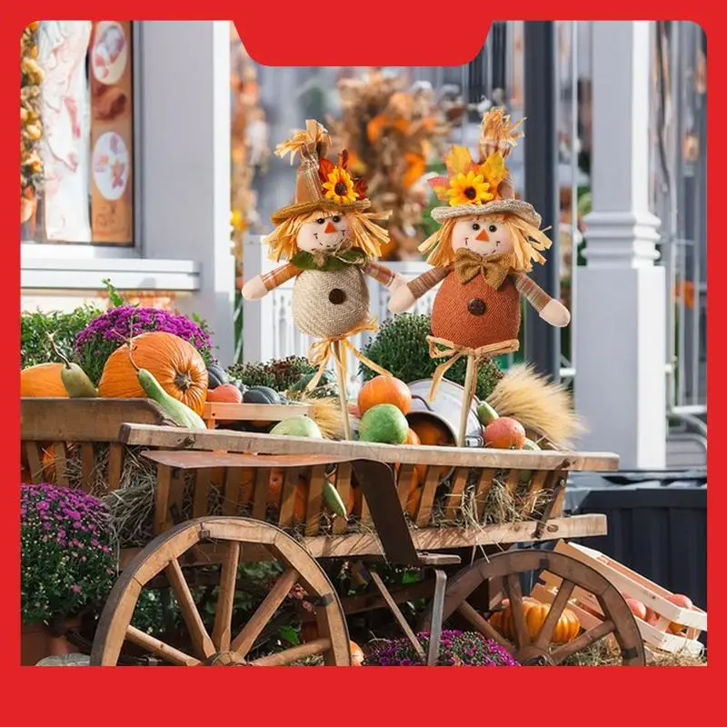 

4PCS Thanksgiving Decorations Harvest Season Scarecrows Stick Doll Autumn Home Decoration Plug-In