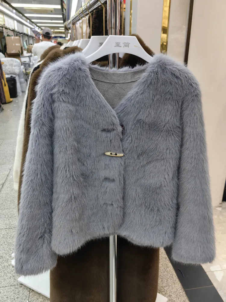 [EWQ] sweet chic Jacket Pink Blue tops Winter Warm Women Clothing 2024 Autumn Faux Sheepskin Coat Elegant long sleeve overcoats