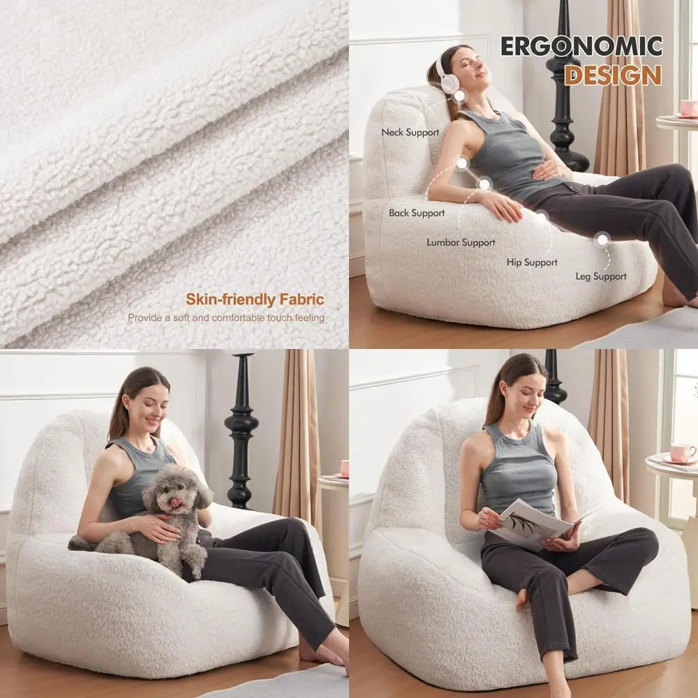 

Гигантское кресло-мешок для взрослых с наполнителем для уютной гостиной (белое)