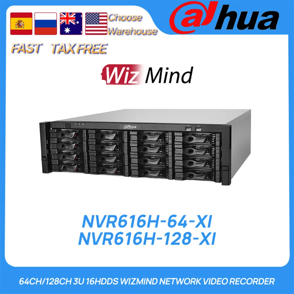 

Dahua Original NVR616H-64-XI NVR616H-128-XI 64CH/128CH 3U 16HDDs WizMind AI Network Video Recorder Face Recognition For Camera