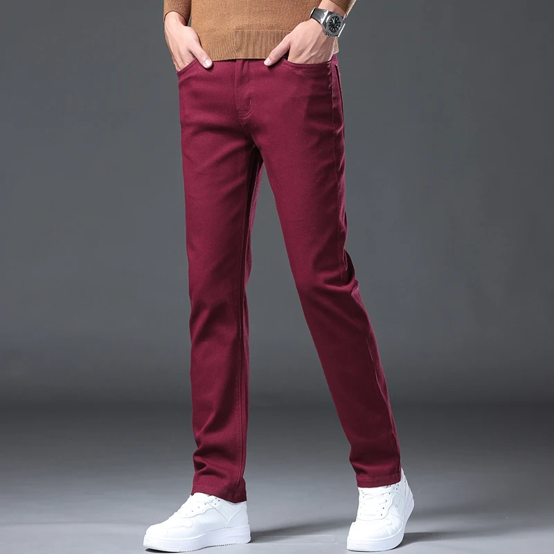Wine Red Jeans Men Fashion Casual Classic Style Business Straight Slim Fit Trousers Male Advanced Pants 6 Colors Plus Size 28-44 - Image 6