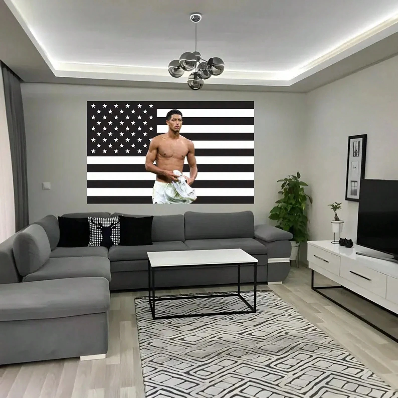 1 Stück Jude Bellingham Wandteppich mit schwarzer amerikanischer Flagge – Fußballstar-Wandkunst |   Fußball-Fan-Dekoration |   Ästhetische schwarze Flagge |   Sport-Roo