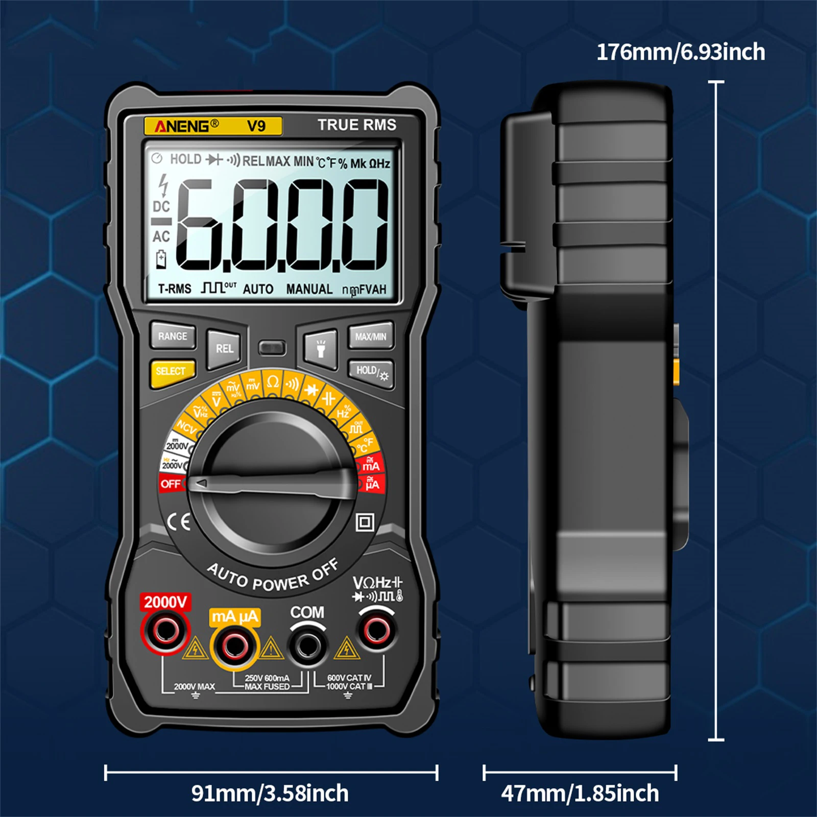 ANENG V9 Digital Multimeter 6000 Counts 2000V Voltage Test Capacimeter Voltmeter AC/DC Ammeter Electrical Multimeter Tester Tool