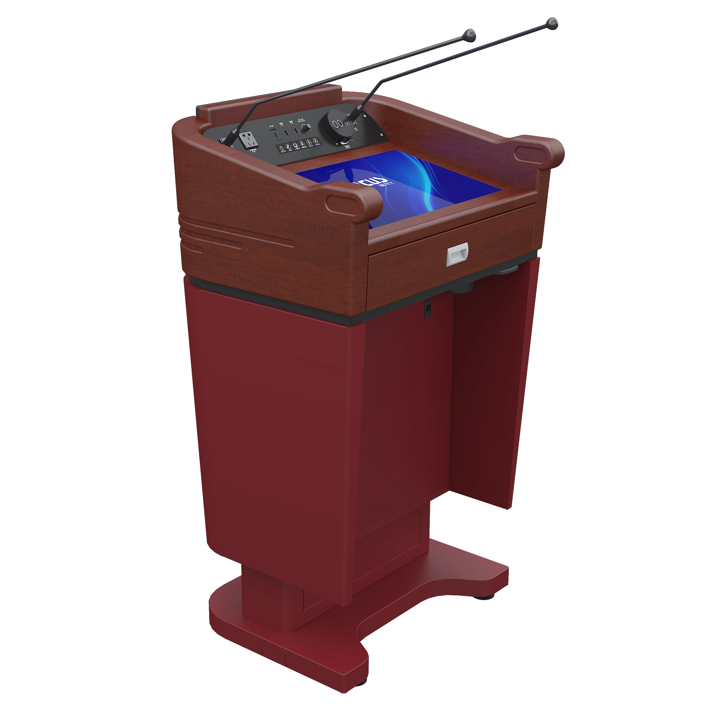 Electric Height Adjustable Podium Double Screen Lectern Conference Hall Speech Table