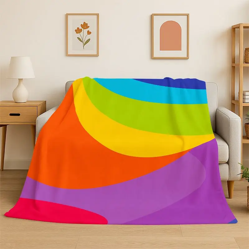 Fashion Rainbow Colour Scenery Flannel Blanket Soft Throw Blanket for Bedroom Living Room Bed Travel Camping Picnic Nap Cover