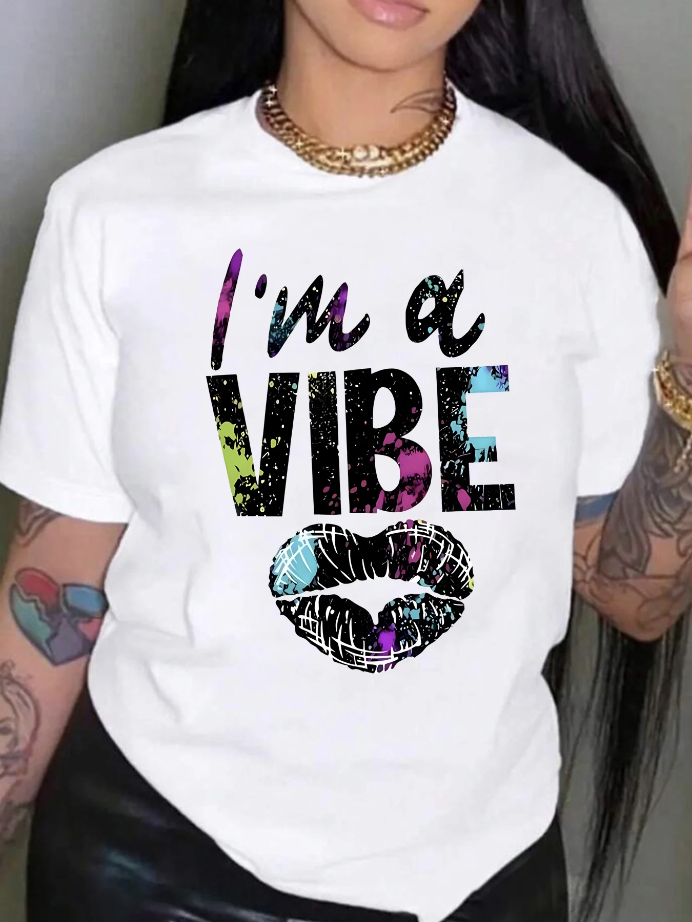 

Letter pattern round neck plus size women T-shirt short sleeve trend printing elastic half sleeve T-shirt