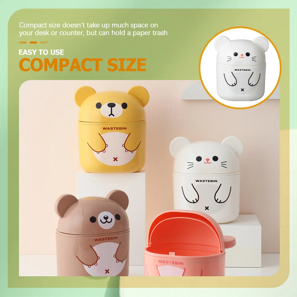

Desktop Trash Can Kawaii Small Waste Basket PP Material Flipping Lid Office Bedroom Living Room Mini Plastic Garbage Can With
