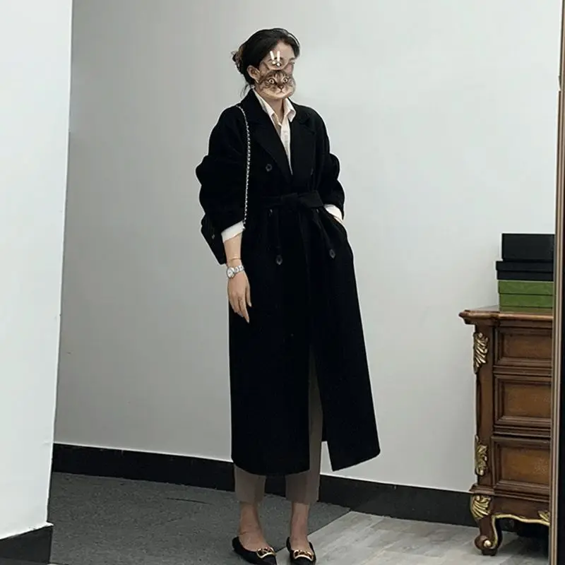 2024 popular double-sided woolen coat for women's autumn and winter long over the knee high-end British small woolen coat