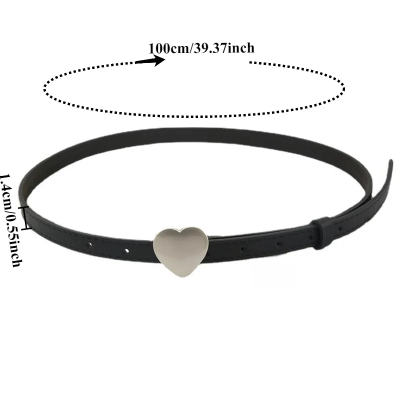 Korean-Style Minimalist Heart-Shaped Snap-Button Slim Belt for Students Fashionable and Trendy Black Leather Belt for Dresses