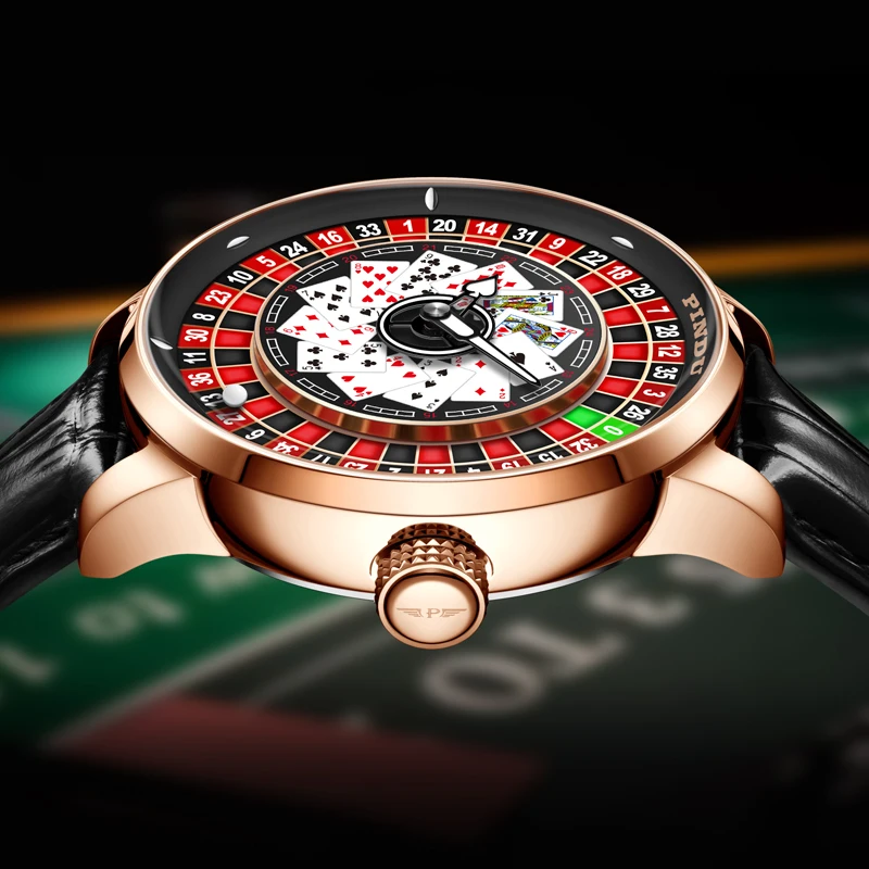 PINDU Watch NH35 Men Mechanical Watch Rotating Roulette Poker Theme Spades Luminous Personalized Pointer Automatic Watch