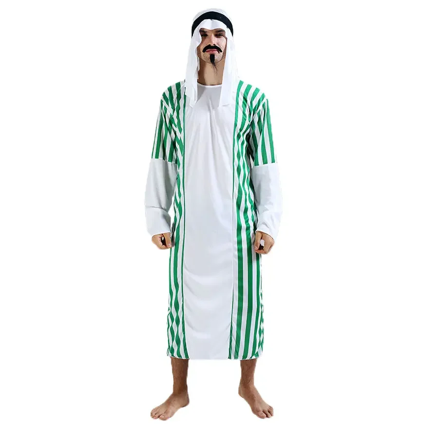 Costume de Prince Arabe du Moyen-Orient pour Halloween, Robe de Cosplay de Carnaval à Rayures Vertes, pour Homme Musulman