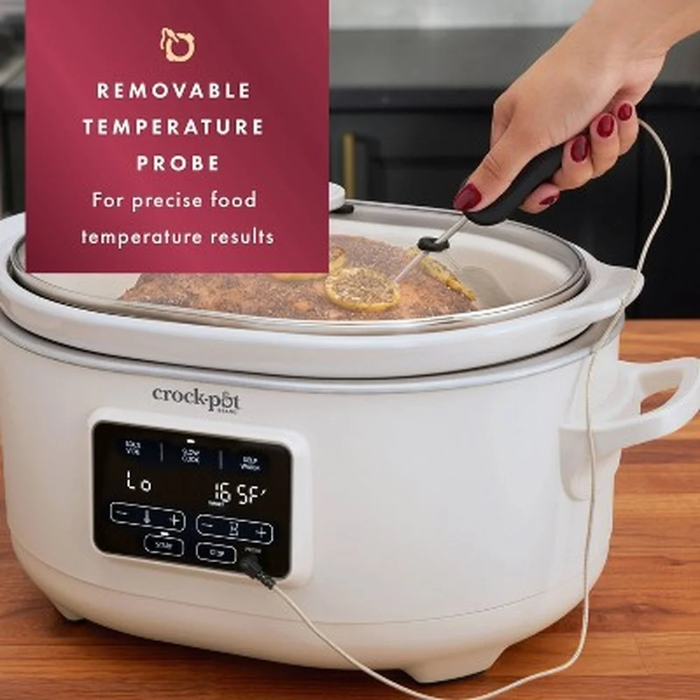6qt طباخ بطيء قابل للبرمجة Sous Vide مع مؤقت رقمي إيقاف تلقائي مسبار قابل للإزالة آمن للاستخدام في غسالة الأطباق 280 وات من الخزف الحجري