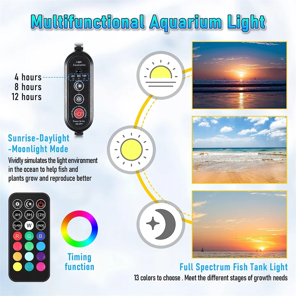 Imagem -03 - Aquário Air Stone Bubble Lamp à Prova Dágua Fish Tank Bubbler Lights Rgb Underwater Fish Tank Luz 13 Cores 36leds