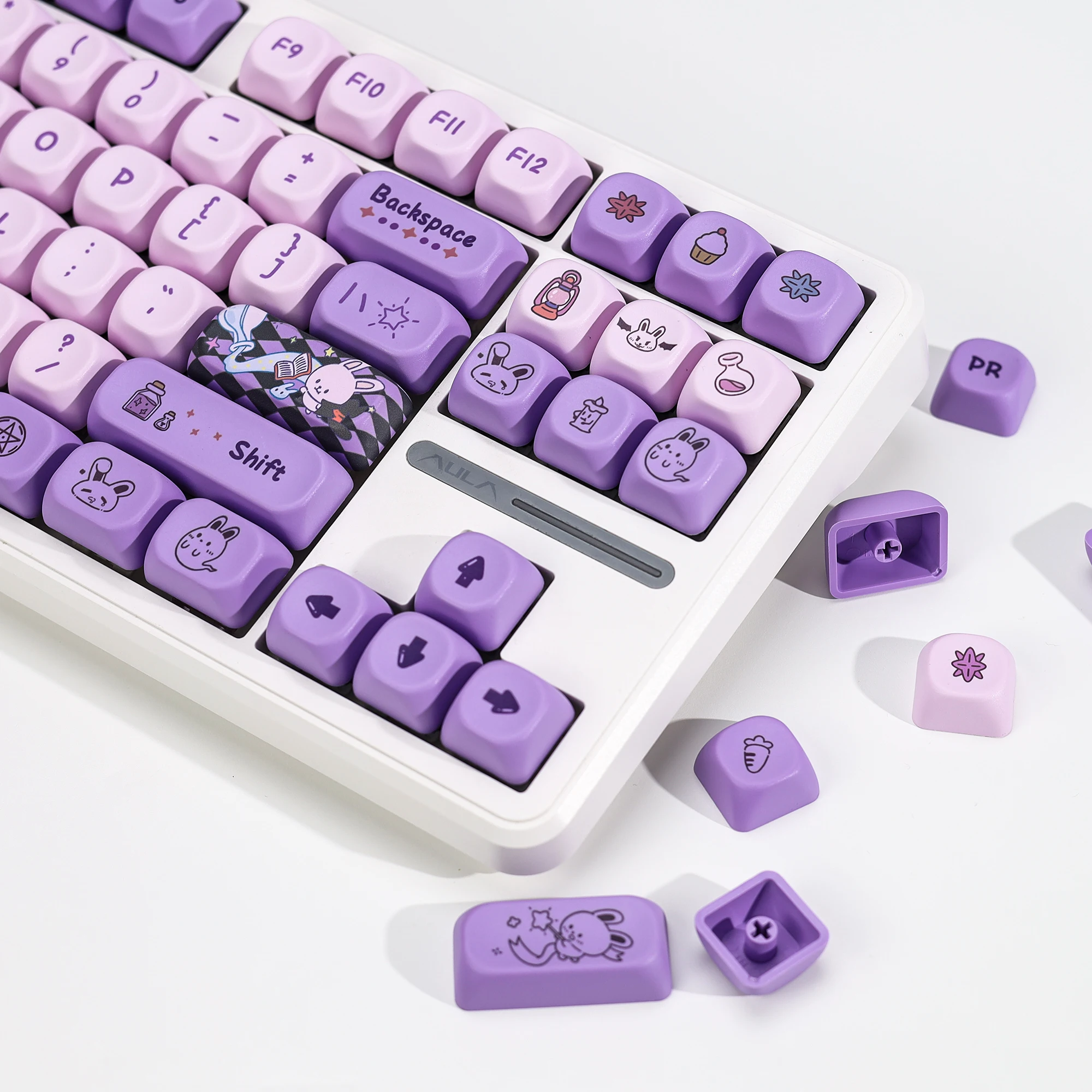 KBDiy 136 Keys Magic Bunny Keycap PBT Purple Cute Keycaps MOA KOA Profile For 60 Magnetic Mechanical Keyboard Key Cap 60% 75 68