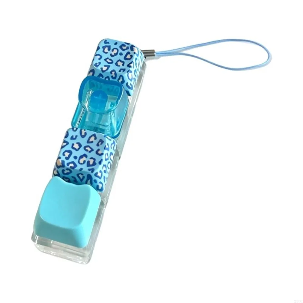 Backpack Pendant Leopard Print Keyboard Key Ring Clickable Button LED Glowing Keyboard Fidget Keychain 4 Keys Polka Dot